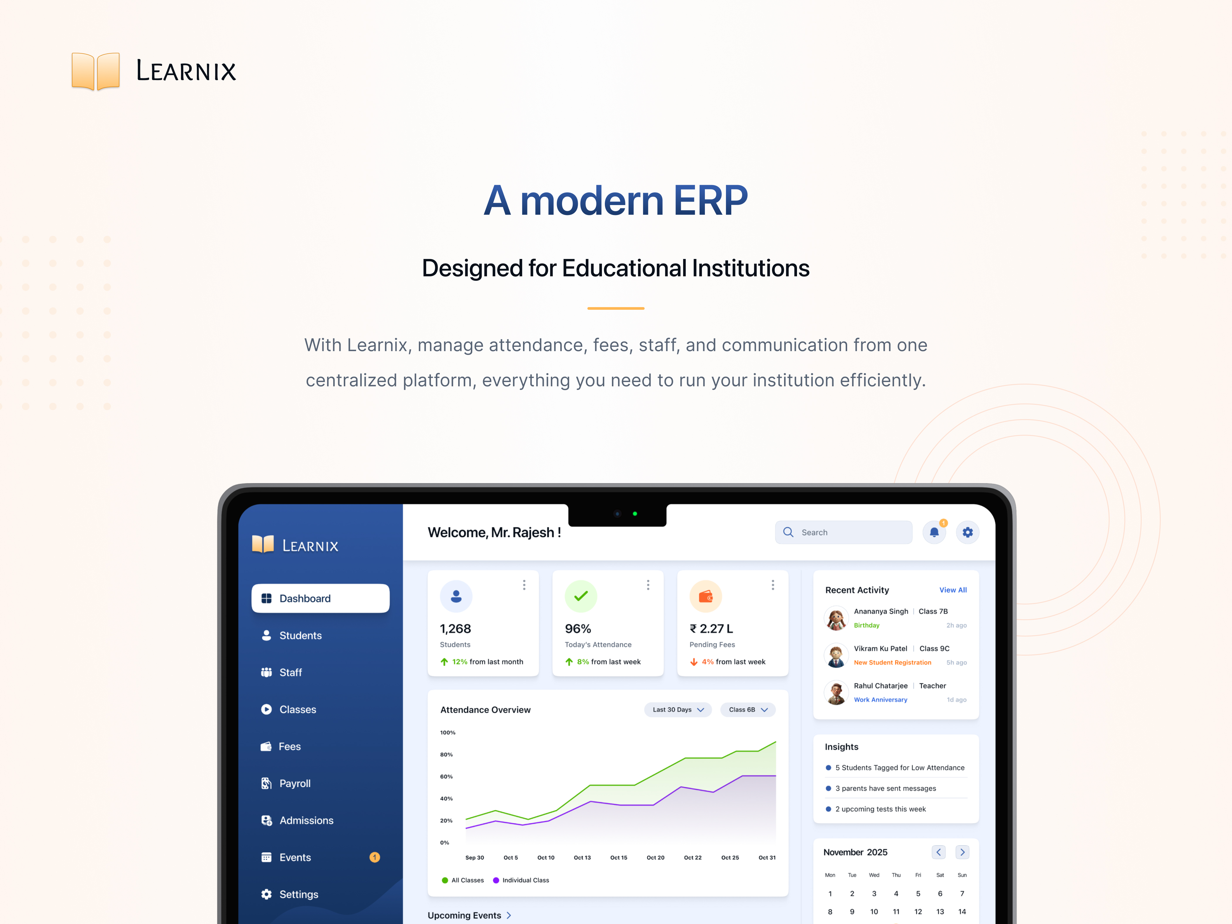 Learnix school ERP dashboard